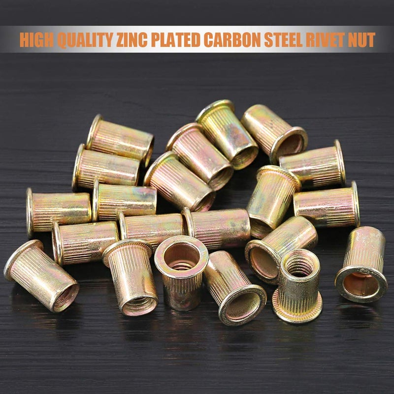 Keadic 100Pcs M8 Rivet Nuts Metric Zinc Plated Rivet Nut Carbon Steel Rivet Nut Flat Head Threaded Insert Kit Threaded Rivet Insert Nutsert Rivnuts Kit for Furniture - Image 4